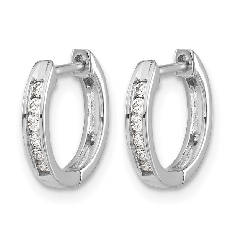 10K White Gold Polished Diamond Hinged Hoop Earrings