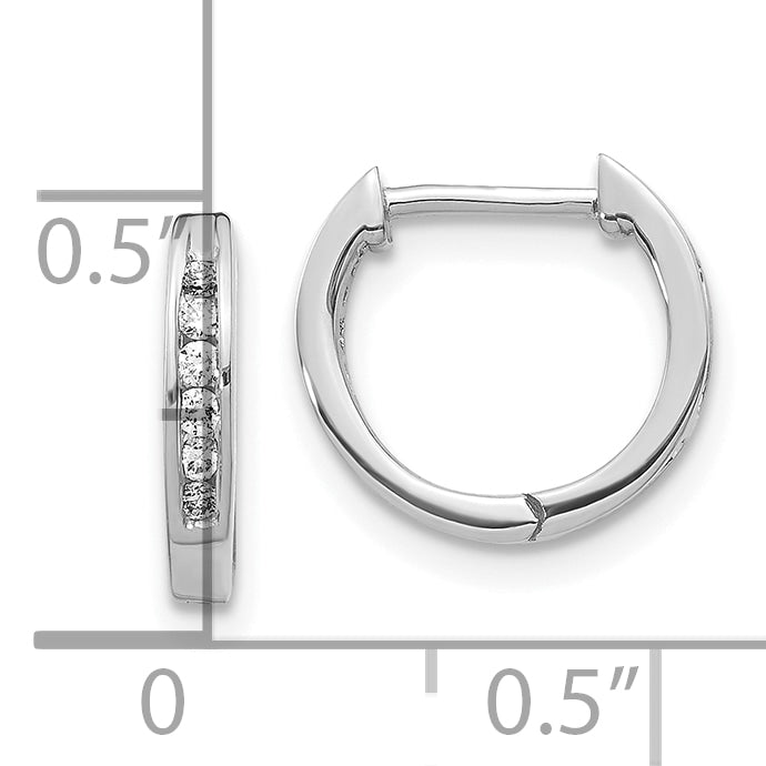 10K White Gold Polished Diamond Hinged Hoop Earrings