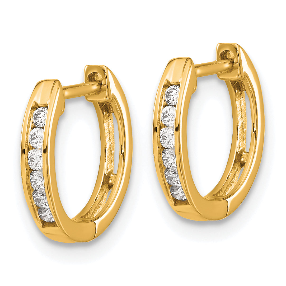 10K Yellow Gold Polished Diamond Hinged Hoop Earrings