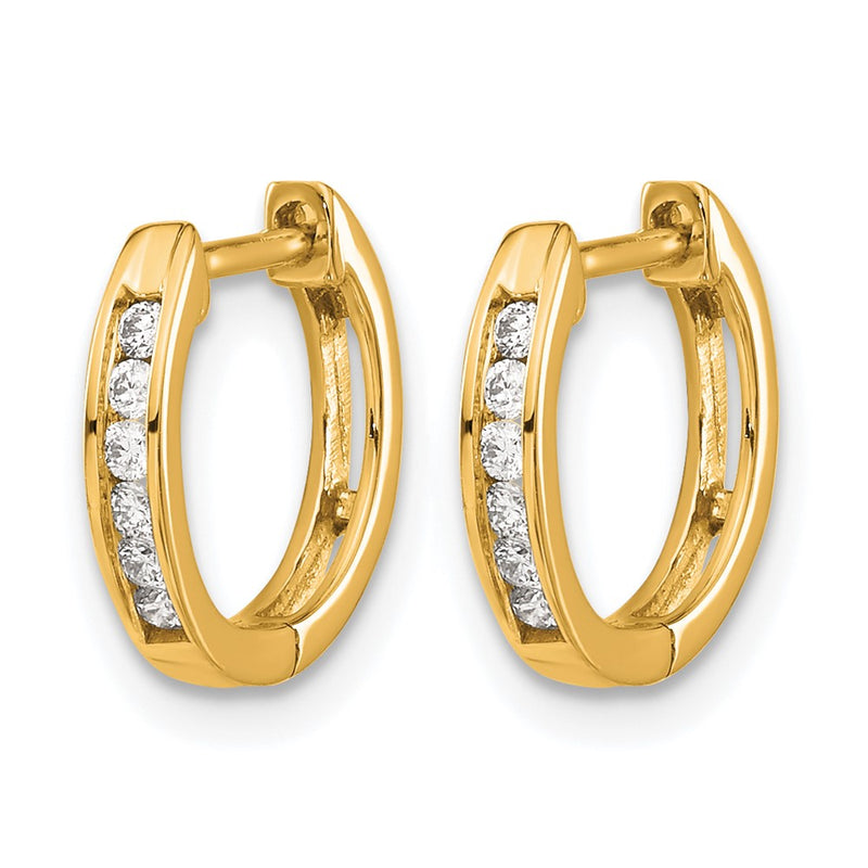 10K Yellow Gold Polished Diamond Hinged Hoop Earrings