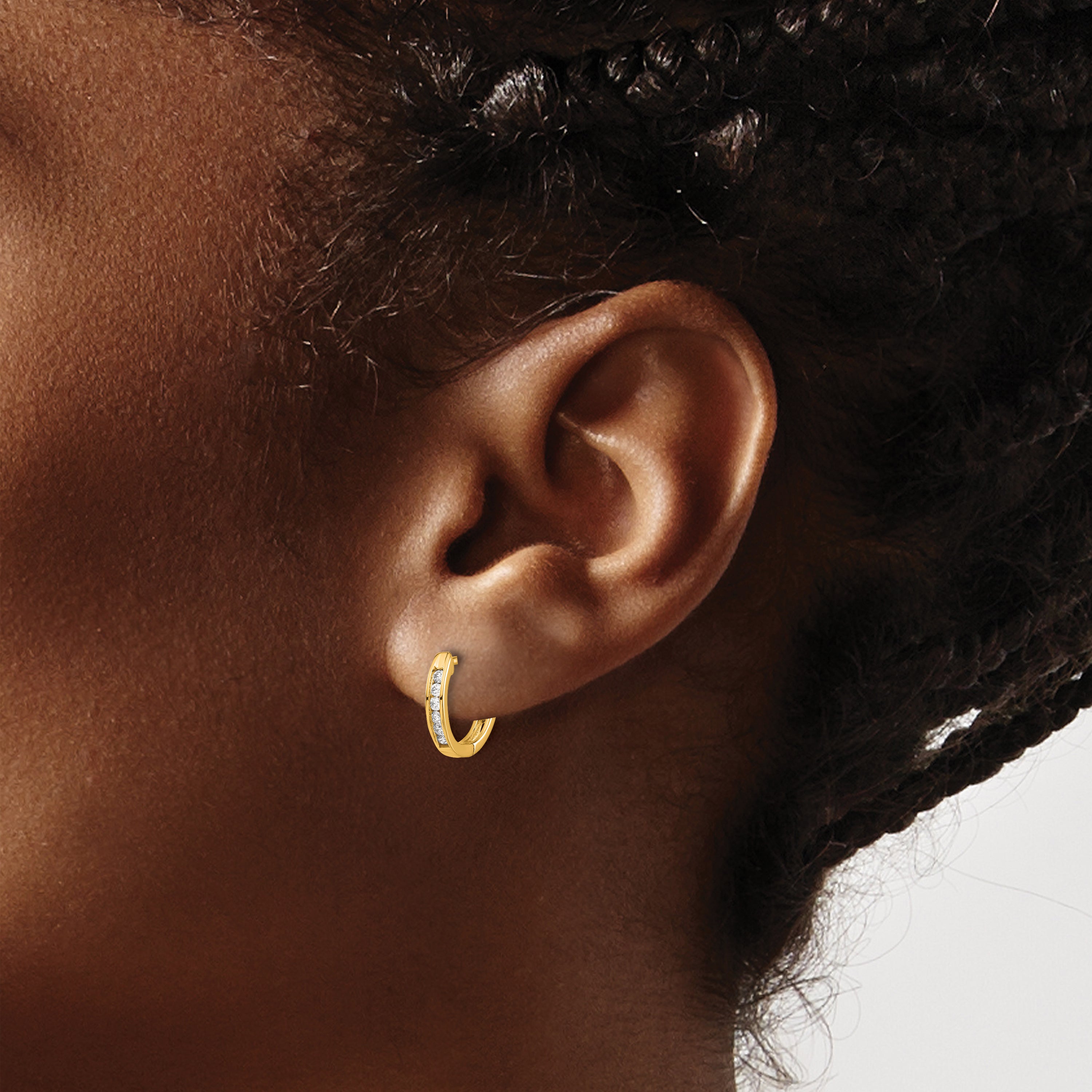 10K Yellow Gold Polished Diamond Hinged Hoop Earrings