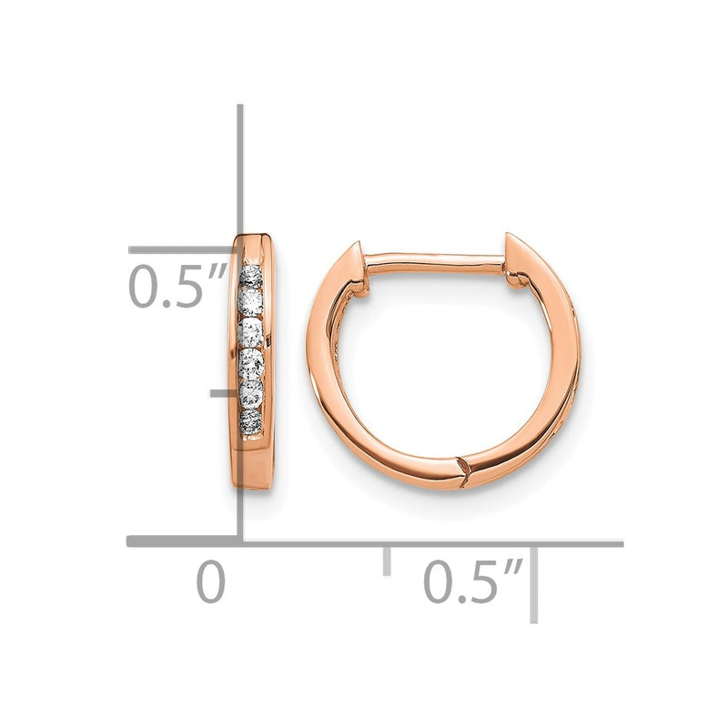 14k Rose Gold Polished Real Diamond Hinged Hoop Earrings
