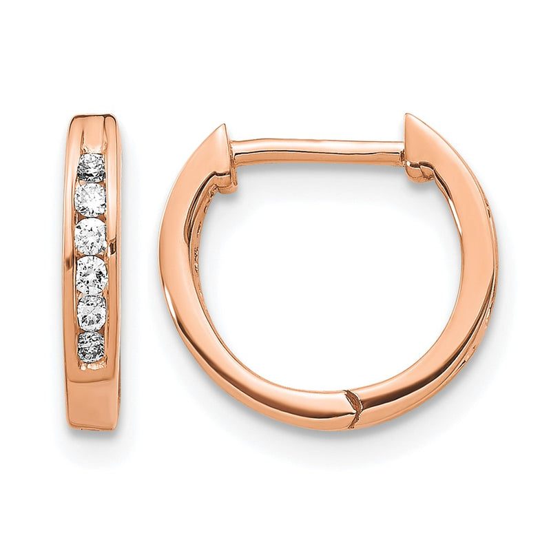 14k Rose Gold Polished Real Diamond Hinged Hoop Earrings