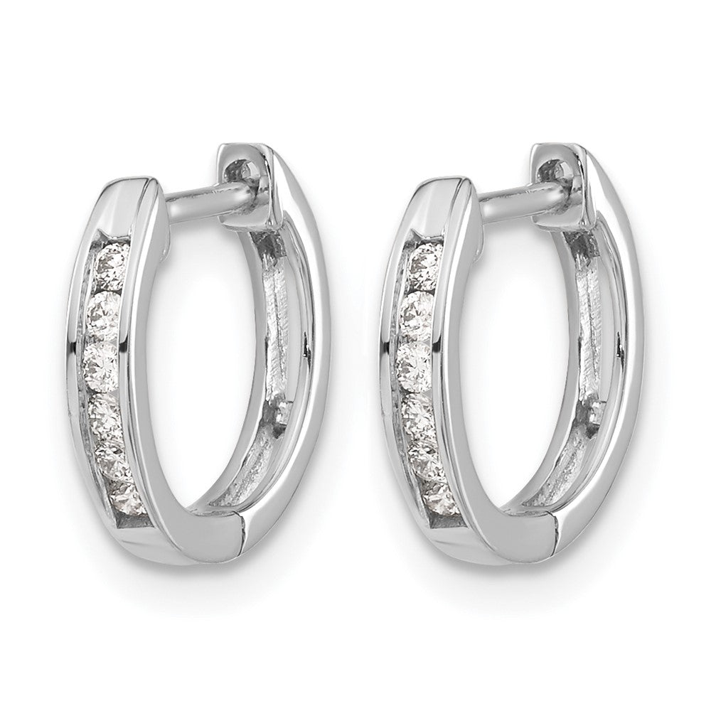 14k White Gold Polished Real Diamond Hinged Hoop Earrings