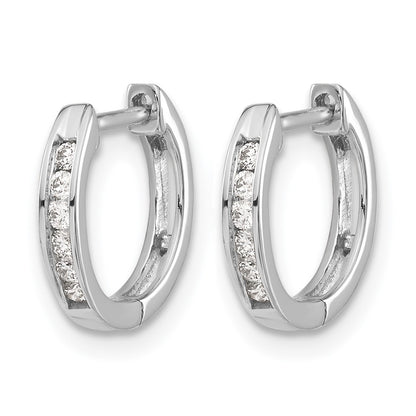 14k White Gold Polished Real Diamond Hinged Hoop Earrings