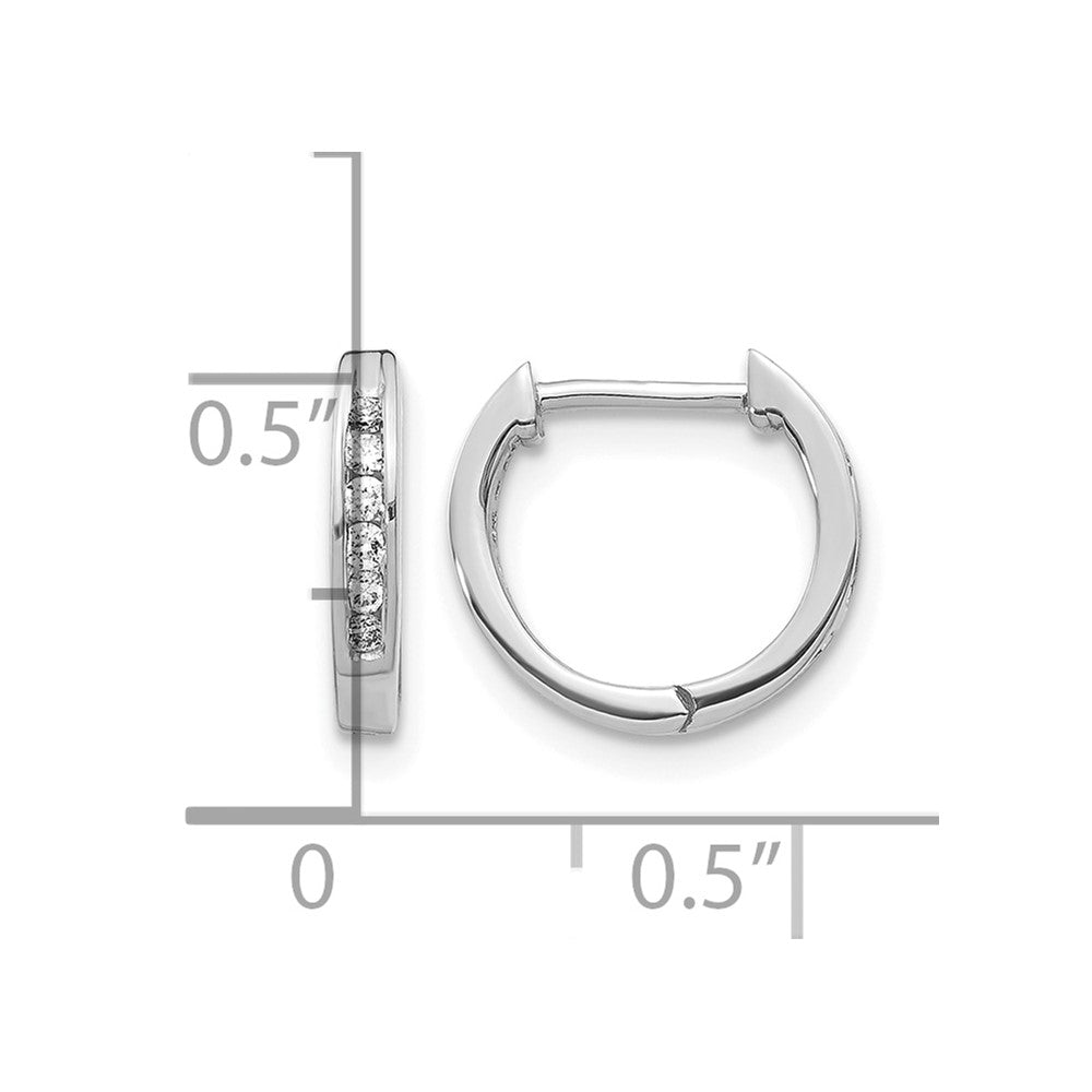 14k White Gold Polished Real Diamond Hinged Hoop Earrings