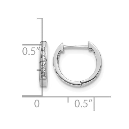 14k White Gold Polished Real Diamond Hinged Hoop Earrings