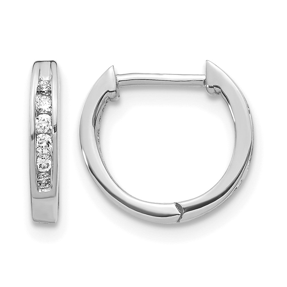 14k White Gold Polished Real Diamond Hinged Hoop Earrings