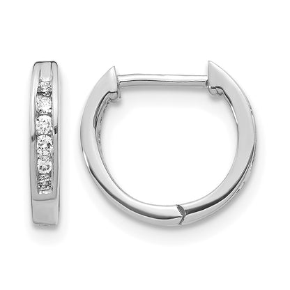 14k White Gold Polished Real Diamond Hinged Hoop Earrings