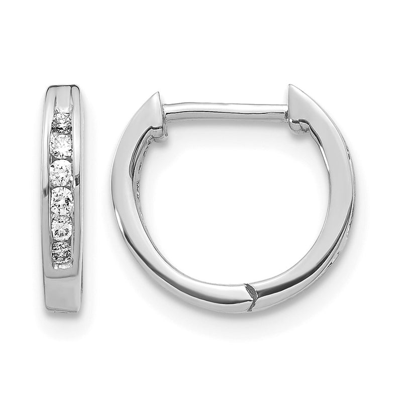 14k White Gold Polished Real Diamond Hinged Hoop Earrings