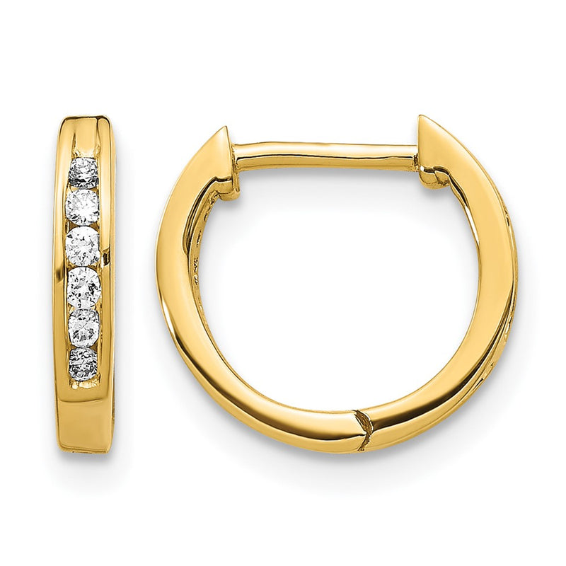 14k Yellow Gold Polished Real Diamond Hinged Hoop Earrings