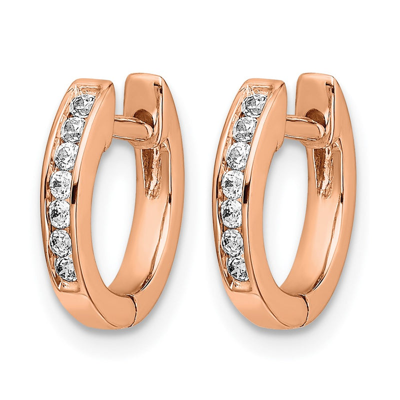 10K Rose Gold Polished Diamond Hinged Hoop Earrings