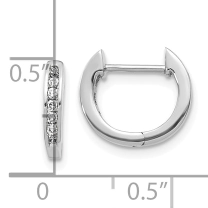 10K White Gold Polished Diamond Hinged Hoop Earrings