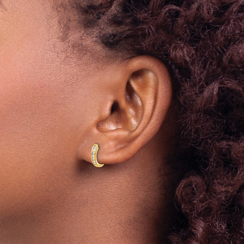 10K Yellow Gold Polished Diamond Hinged Hoop Earrings