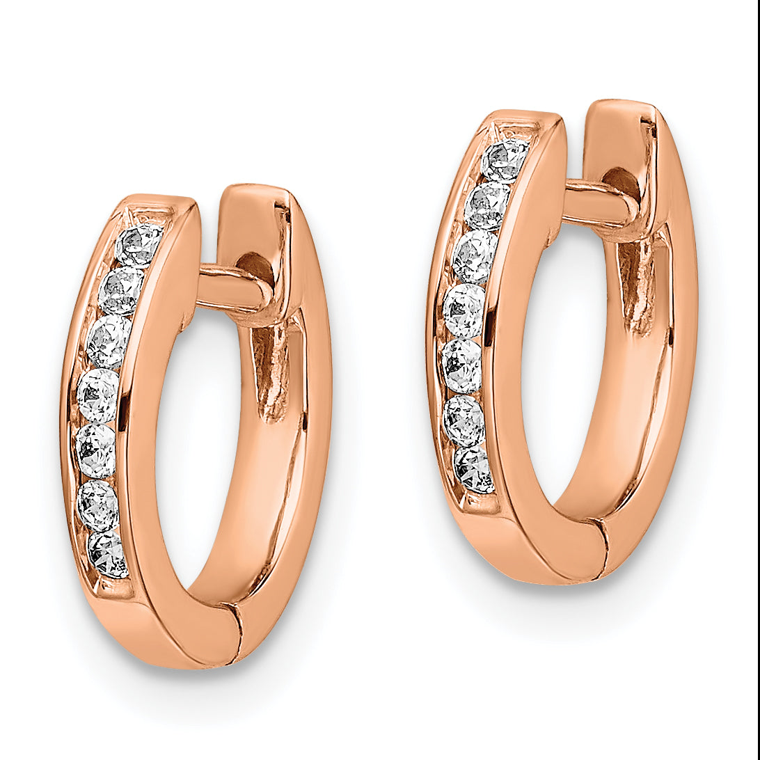 14k Rose Gold 1/8 Ct. Lab Grown Diamond VS/SI+ G+ Hinged Hoop Earrings