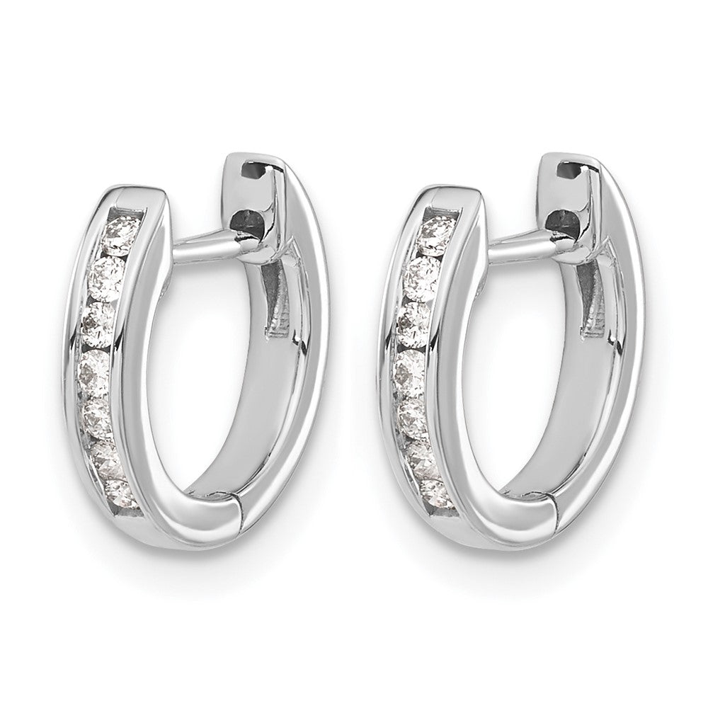 14k White Gold Polished Real Diamond Hinged Hoop Earrings