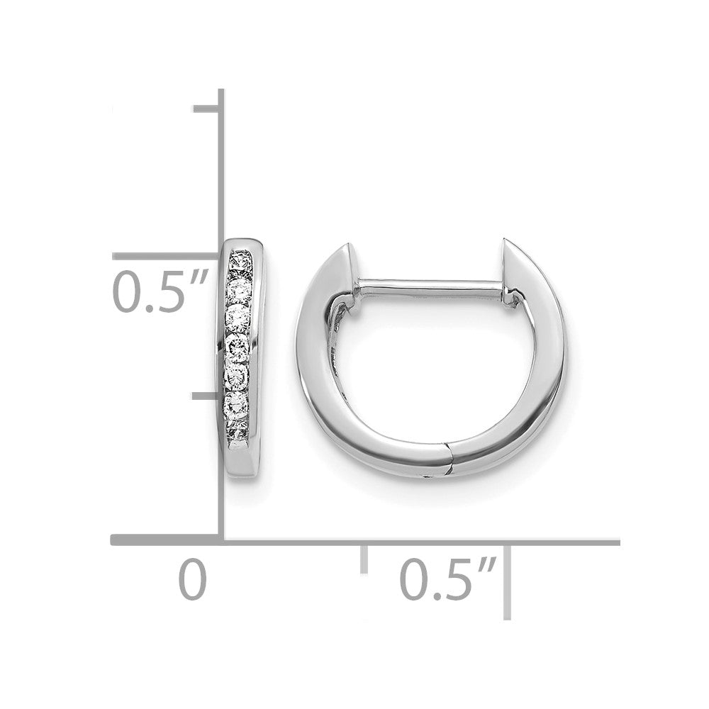 14k White Gold Polished Real Diamond Hinged Hoop Earrings