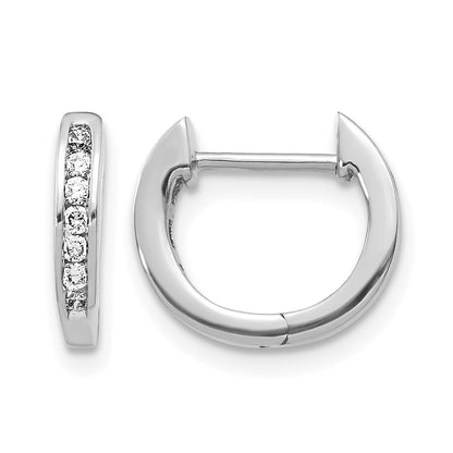 14k White Gold Polished Real Diamond Hinged Hoop Earrings