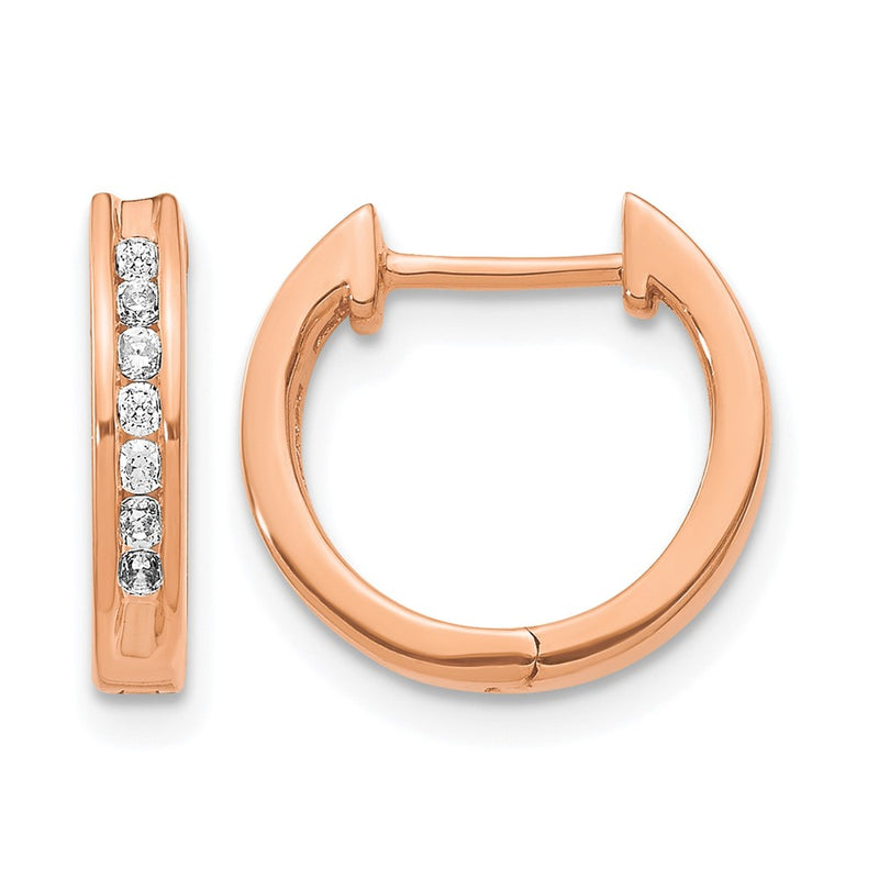 10K Rose Gold Diamond Hinged Hoop Earrings