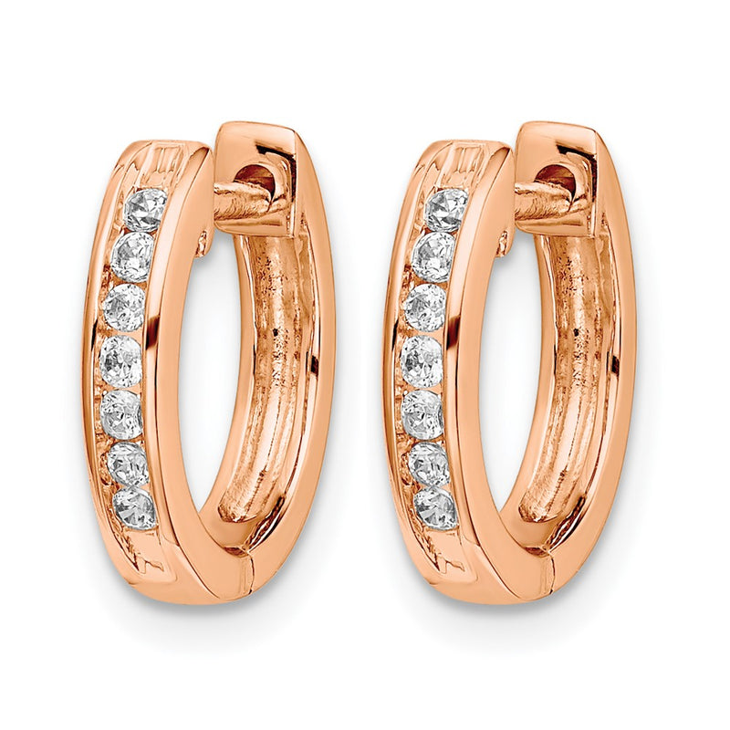 14k Rose Gold Real Diamond Hinged Hoop Earrings