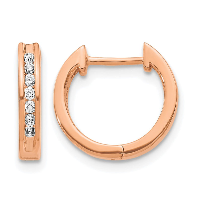 14k Rose Gold Real Diamond Hinged Hoop Earrings