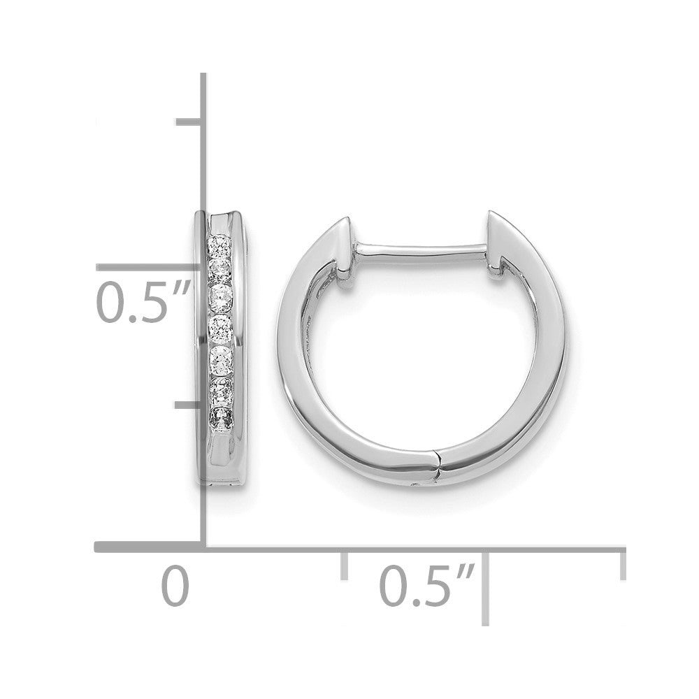 14k White Gold Real Diamond Hinged Hoop Earrings