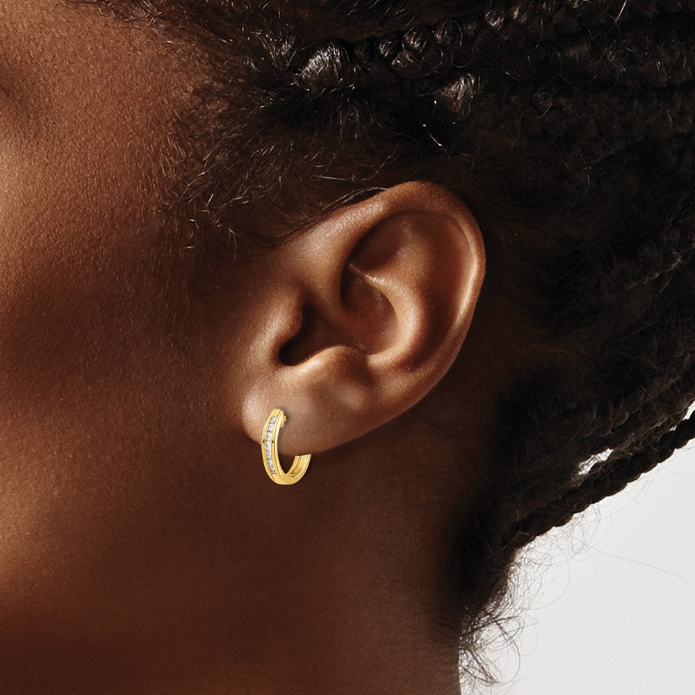 14k Yellow Gold Real Diamond Hinged Hoop Earrings