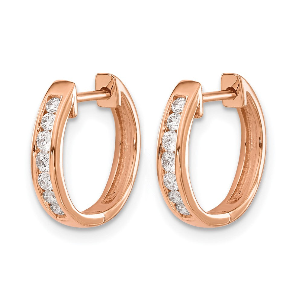14k Rose Gold Real Diamond Hinged Hoop Earrings