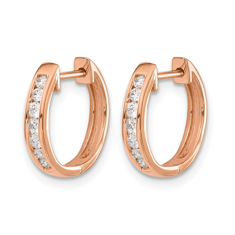 14k Rose Gold Real Diamond Hinged Hoop Earrings