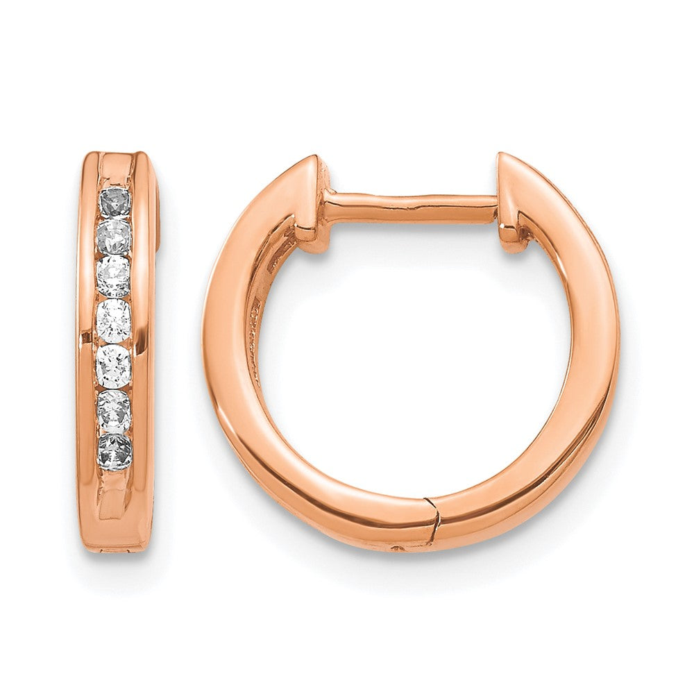 14k Rose Gold Real Diamond Hinged Hoop Earrings