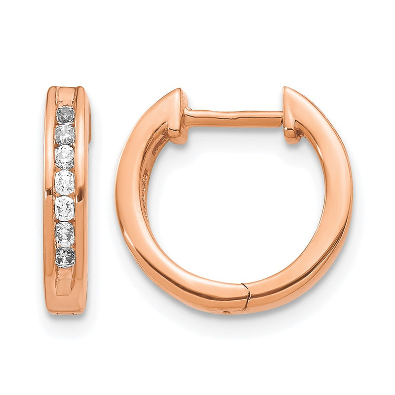 14k Rose Gold Real Diamond Hinged Hoop Earrings