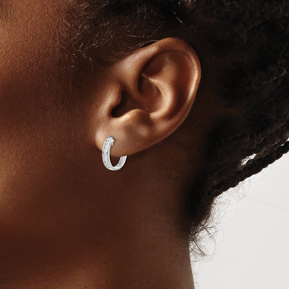14k White Gold Real Diamond Hinged Hoop Earrings