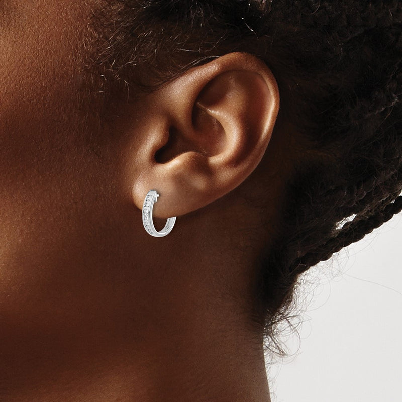 14k White Gold Real Diamond Hinged Hoop Earrings