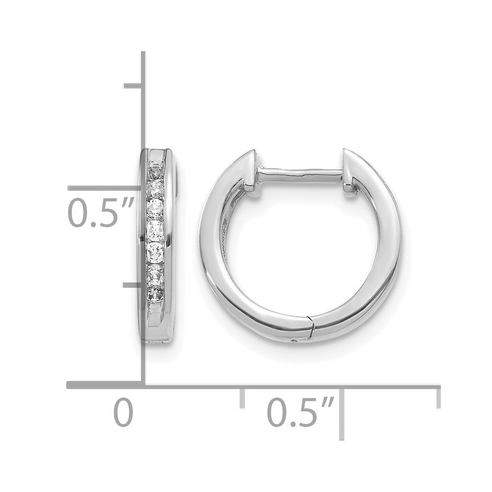 14k White Gold Real Diamond Hinged Hoop Earrings
