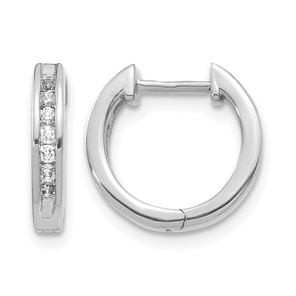 14k White Gold Real Diamond Hinged Hoop Earrings