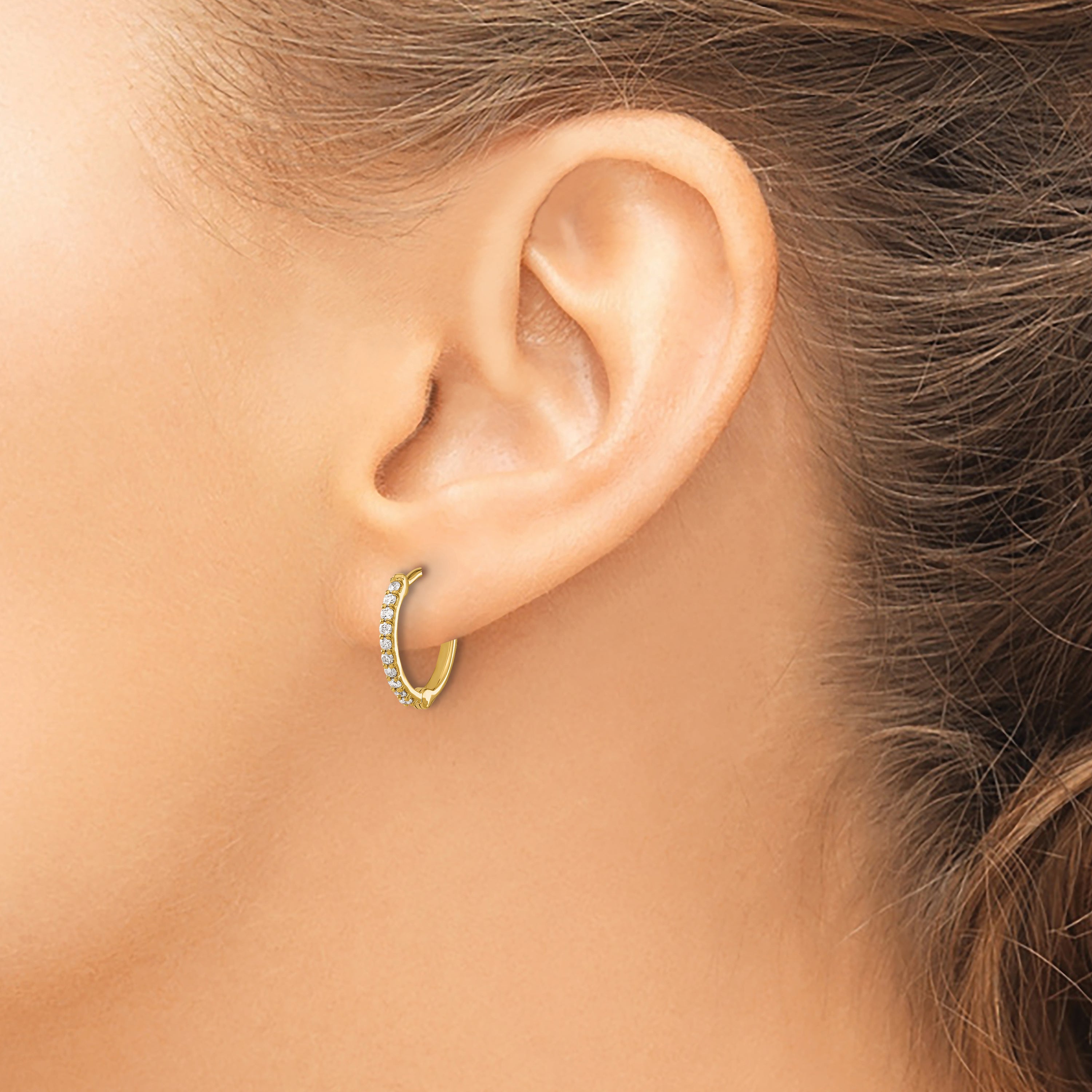 10K Yellow Gold Diamond Hinged Hoop Earrings