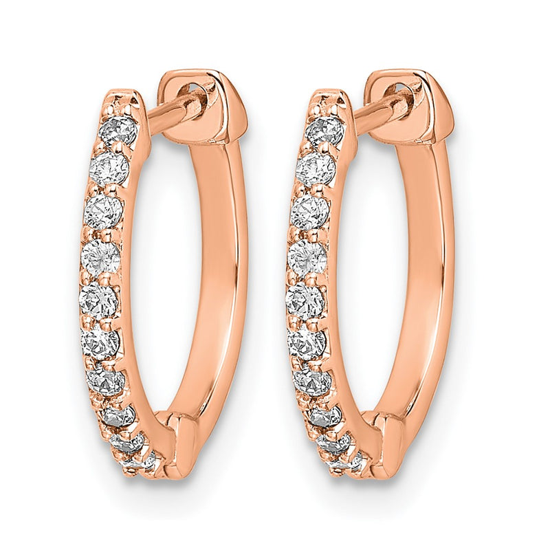 14k Rose Gold Real Diamond Hinged Hoop Earrings