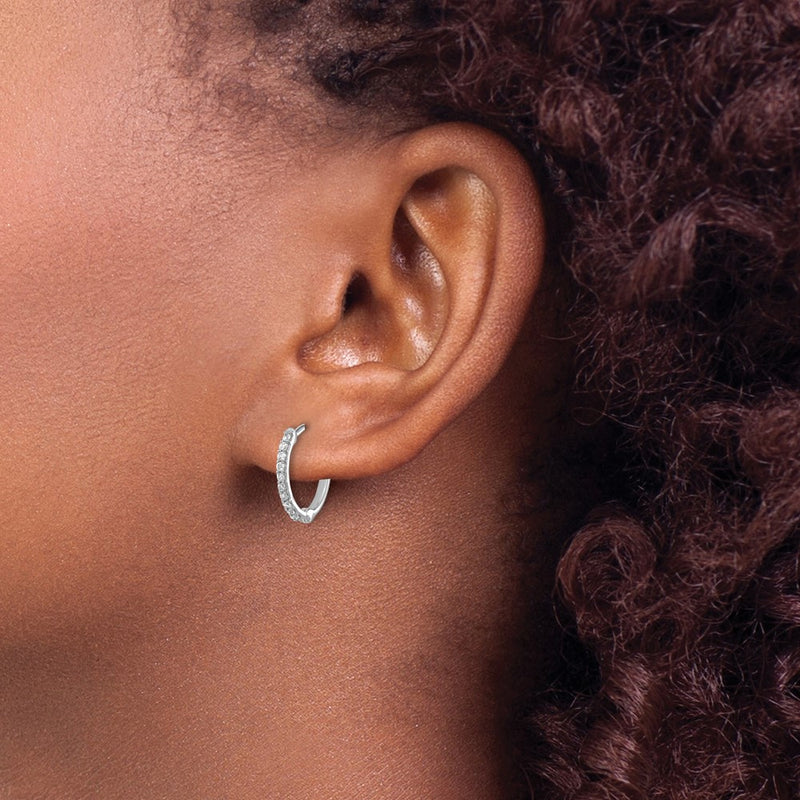 14k White Gold Real Diamond Hoop Earrings