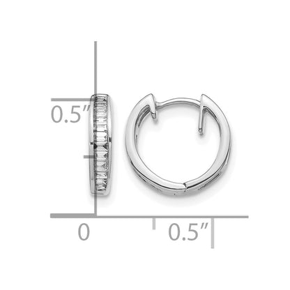 10K White Gold Baguette Diamond Hinged Hoop Earrings