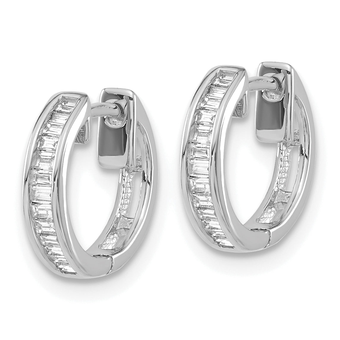 14K White Gold Baguette Diamond Hinged Hoop Earrings