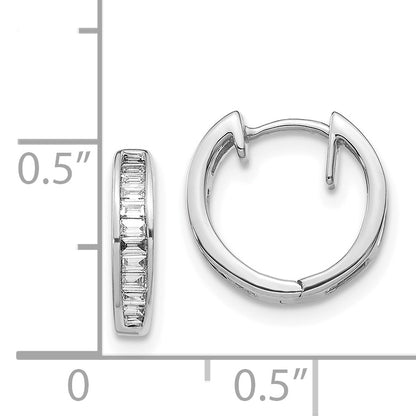 14K White Gold Baguette Diamond Hinged Hoop Earrings