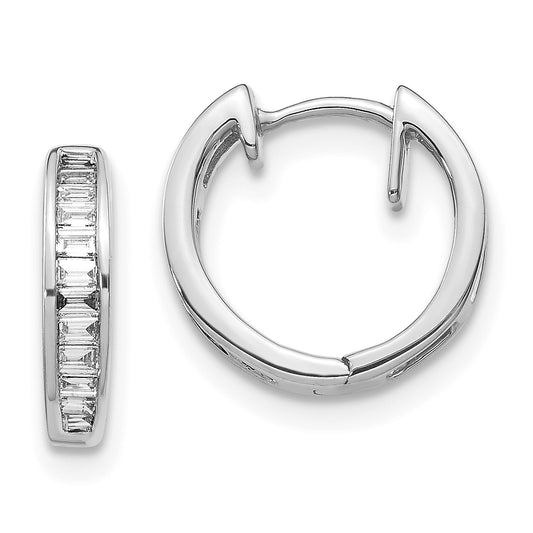 14K White Gold Baguette Diamond Hinged Hoop Earrings
