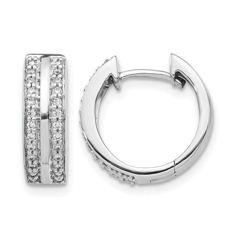10K White Gold 2-Row Diamond Hinged Hoop Earrings