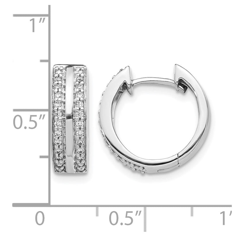 14k White Gold 2-row Real Diamond Hinged Hoop Earrings