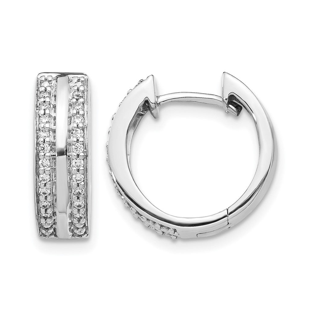 14k White Gold 2-row Real Diamond Hinged Hoop Earrings