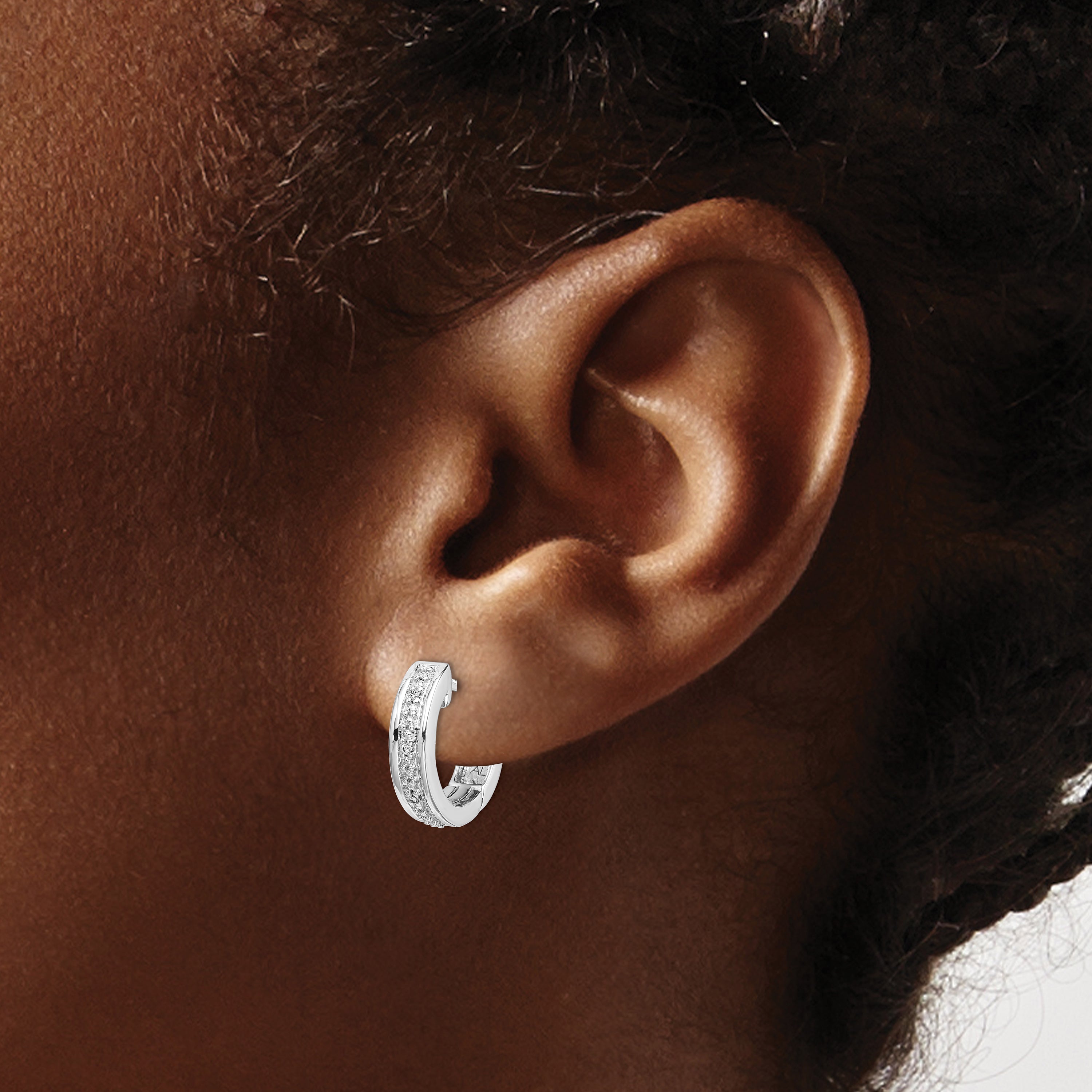 10K White Gold Diamond Complete Hinged Hoop Earrings