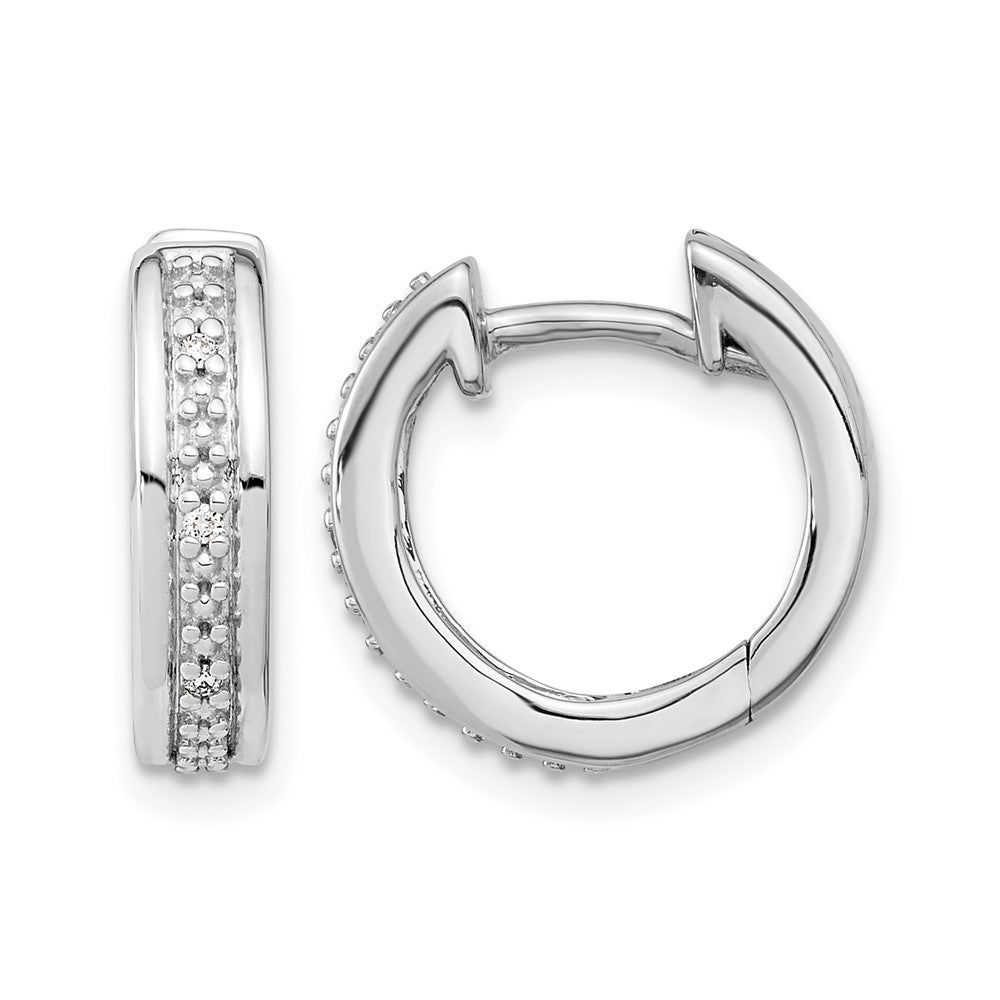 14k White Gold Real Diamond Complete Hinged Hoop Earrings
