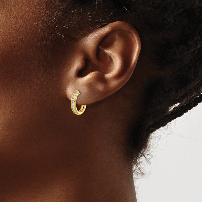 10K Yellow Gold Round/Baguette Diamond Hinged Hoop Earrings