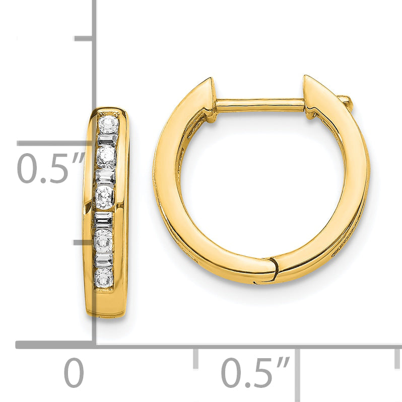 10K Yellow Gold Round/Baguette Diamond Hinged Hoop Earrings