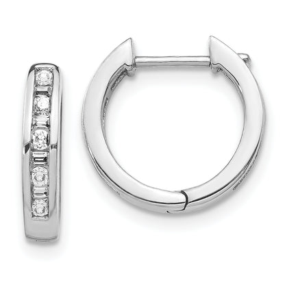 14K White Gold Round/Baguette Diamond Hinged Hoop Earrings